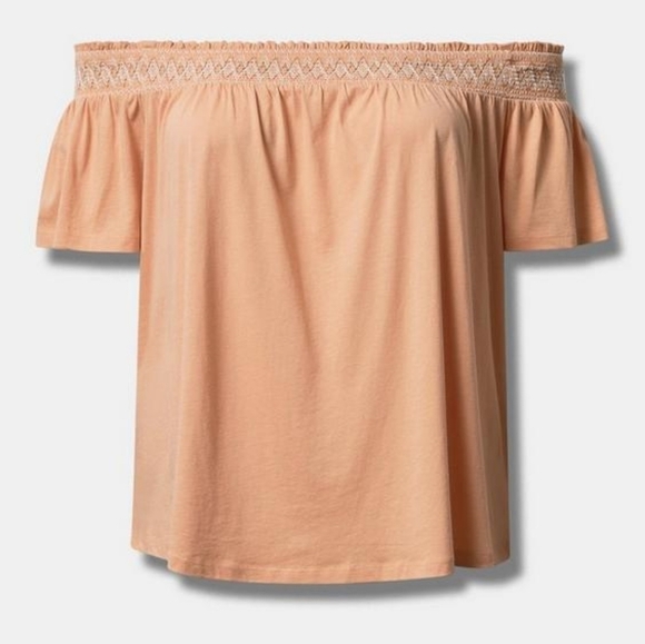 2X - Torrid | Cotton Modal Jersey Off Shoulder Smocked Yoke Top - Picture 2 of 5